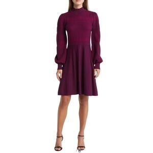 Eliza J Long Sleeve Sweater Dress Wine Magenta Pink XL Jacquard Knit Mock Neck